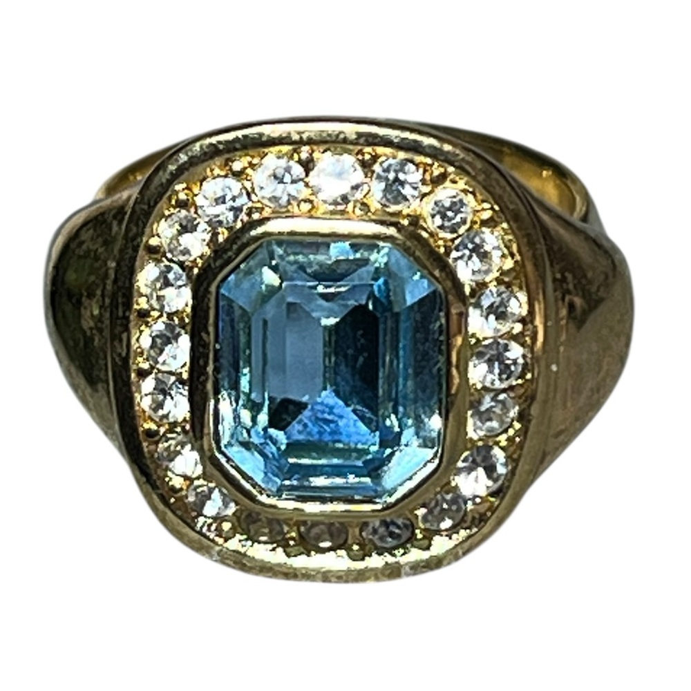 Vintage Christian Dior Gold Tone and Blue Gemstone Halo Ring size 6 - Picture 11 of 16